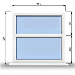 895mm (W) x 895mm (H) PVCu StormProof Casement Window - 2 Horizontal Panes Non Opening Windows - 70mm Cill - Chrome Handles - Toughened Safety Glass - White Internal & External