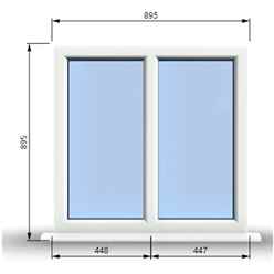 895mm (W) x 895mm (H) PVCu StormProof Casement Window - 2 Vertical Panes Non Opening Windows - 70mm Cill - Chrome Handles - Toughened Safety Glass - White Internal & External