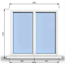 995mm (W) x 995mm (H) PVCu StormProof Casement Window - 2 Vertical Panes Non Opening Windows - 70mm Cill - Chrome Handles - Toughened Safety Glass - White Internal & External