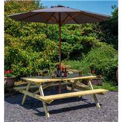 6ft Picnic Table with Green Parasol 